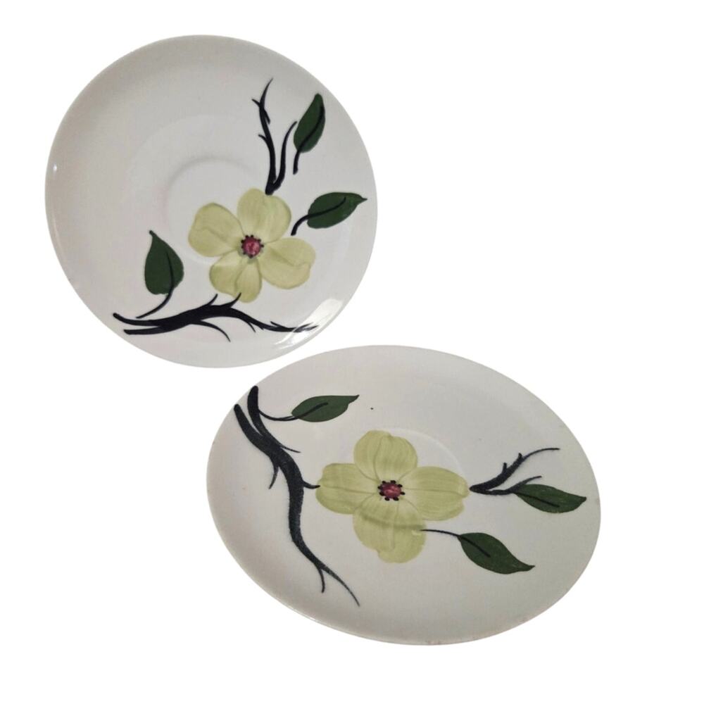 Set 2 Vtg Blue Ridge Pottery Hand Painted Yellow Flower Magnolia